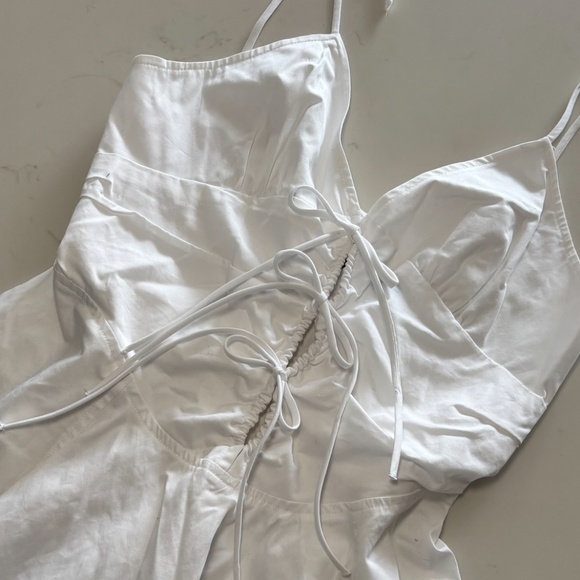 ZARA White Ruched Tie-Front Mini Dress – Size S - Picture 6 of 7